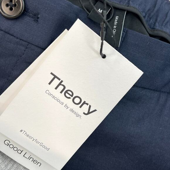 Theory Curtis B Pants Drawstring Crunch Linen Navy Blue Size Medium - Picture 8 of 12